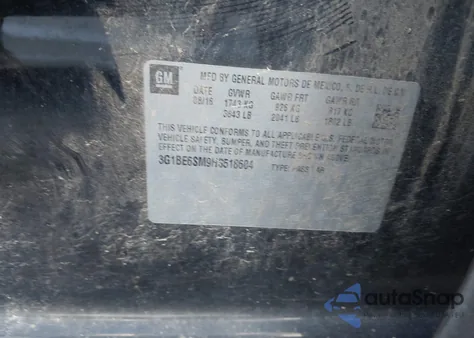 2017 Chevrolet Cruze Lt Auto from USA, damaged, VIN 3G1BE6SM9HS518604